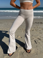 Edge Flared Leggings – Soft Cream activewear by ANCARTA – Australian athleisure brand