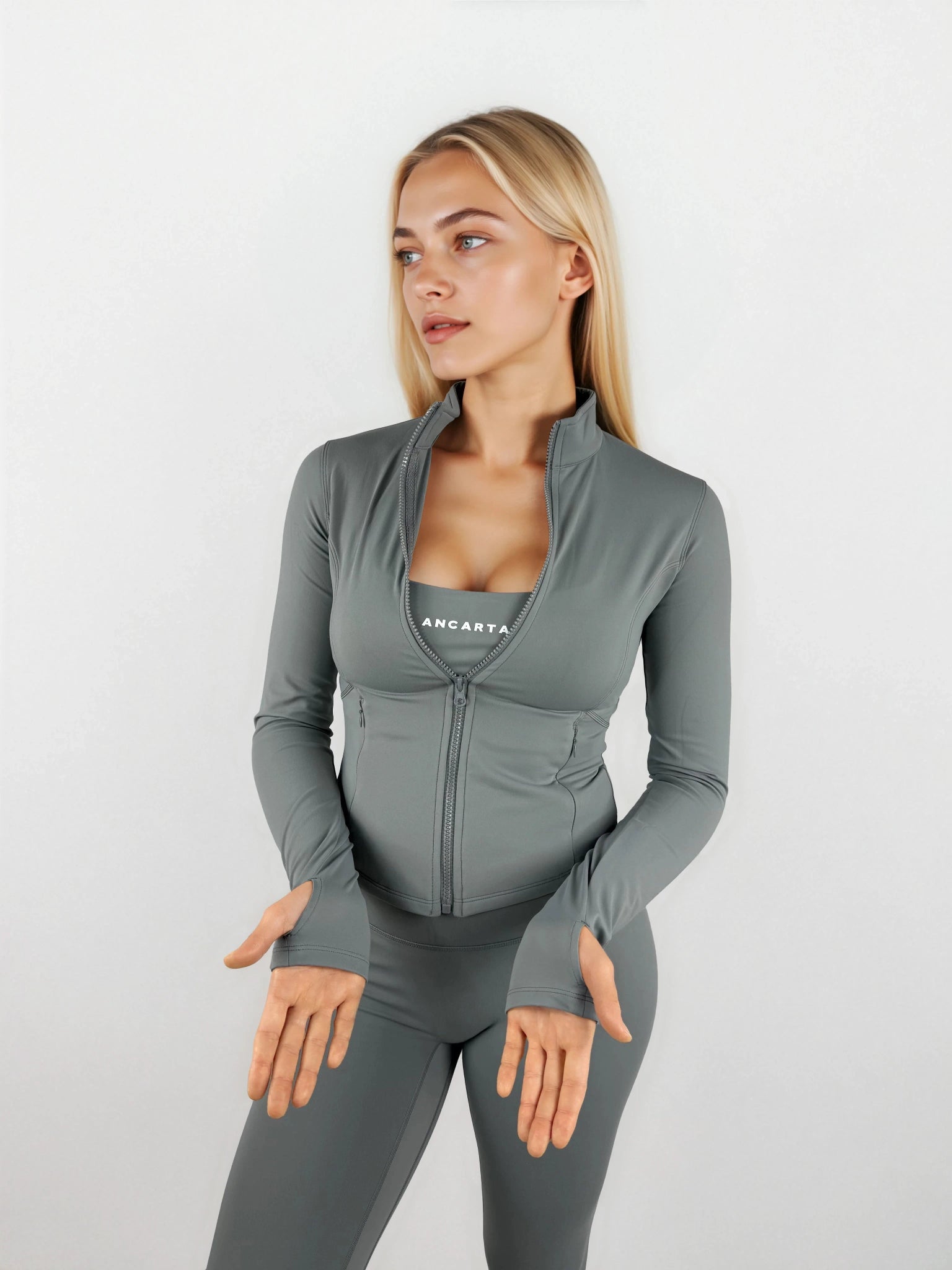 Macy Long Sleeve Zip Up - Sage Grey activewear by ANCARTA – Australian athleisure brand
