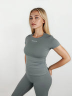 Macy Short Sleeve Top – Sage Grey activewear by ANCARTA – Australian athleisure brand