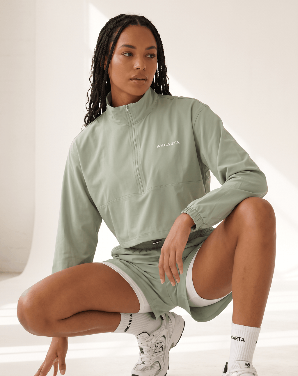 Felpa con mezza zip Pace, colore Eucalyptus – activewear da donna Ancarta