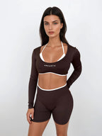 Vital Long Sleeve Crop — Coffee activewear by ANCARTA – Australian athleisure brand