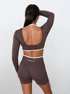 Vital Long Sleeve Crop — Coffee activewear by ANCARTA – Australian athleisure brand