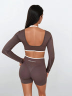 Vital Long Sleeve Crop — Coffee activewear by ANCARTA – Australian athleisure brand