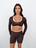 Vital Long Sleeve Crop — Coffee activewear by ANCARTA – Australian athleisure brand