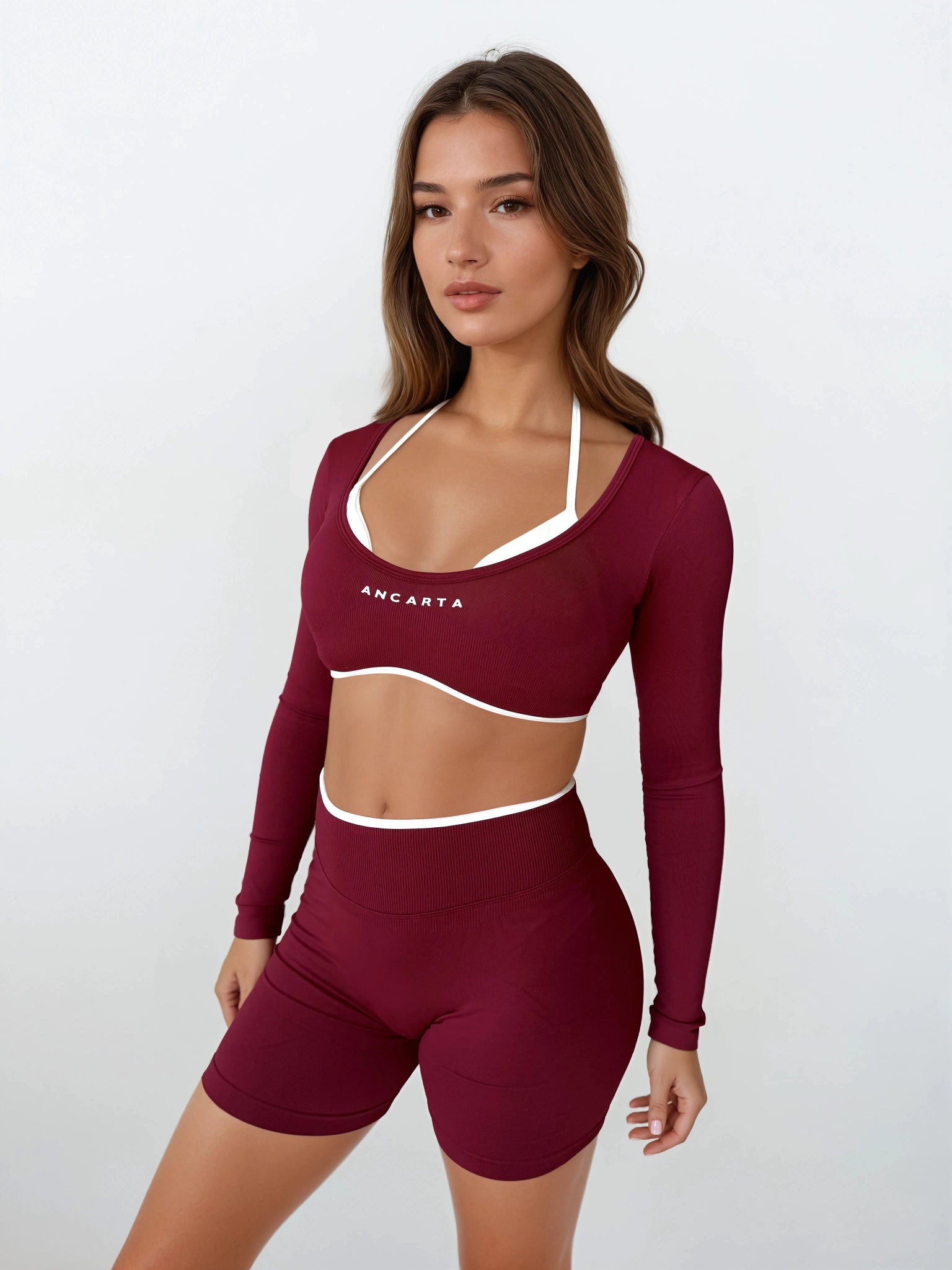 Vital Long Sleeve Crop — Deep Cherry activewear by ANCARTA – Australian athleisure brand