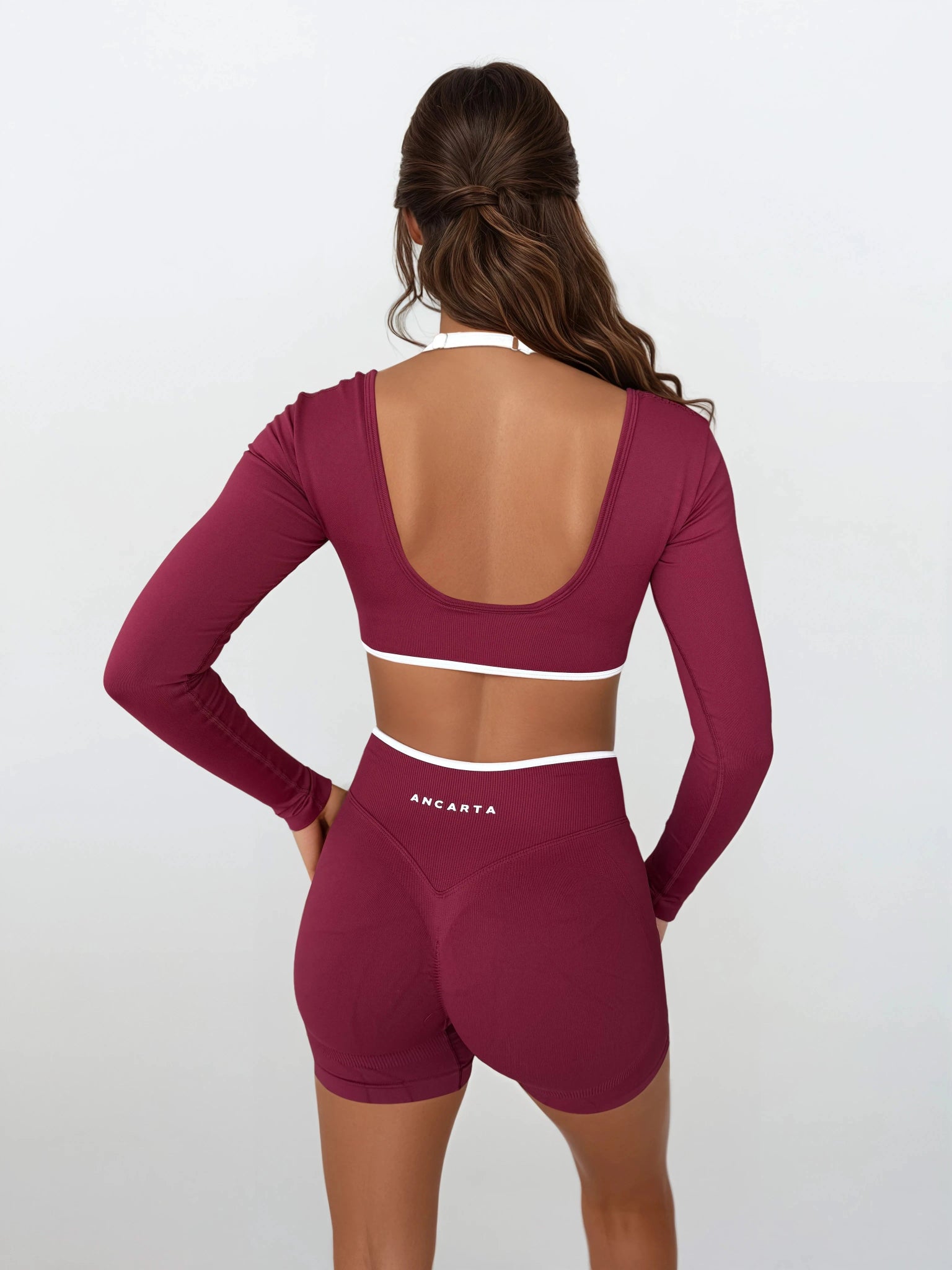 Vital Long Sleeve Crop — Deep Cherry activewear by ANCARTA – Australian athleisure brand