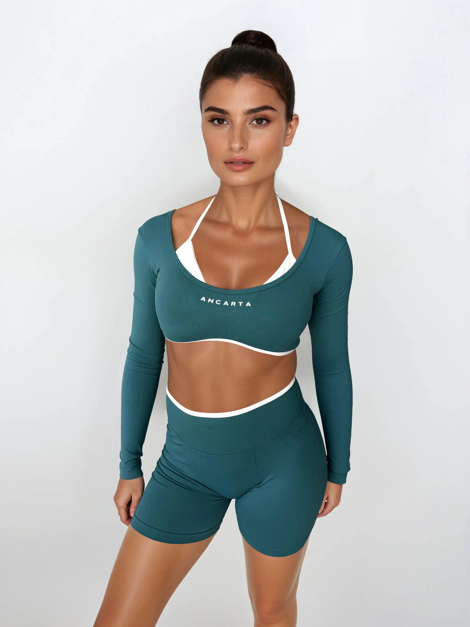 Vital Long Sleeve Crop — Deep Teal activewear by ANCARTA – Australian athleisure brand