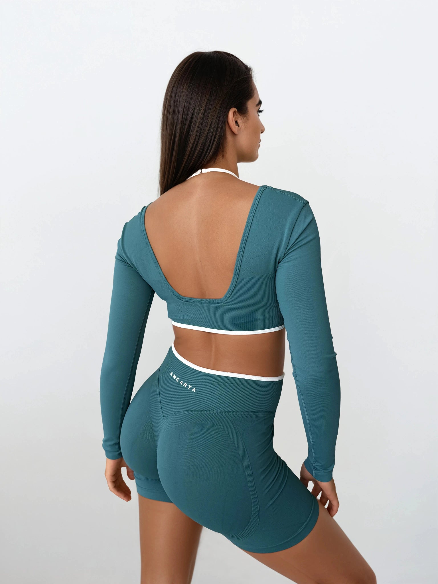 Vital Long Sleeve Crop — Deep Teal activewear by ANCARTA – Australian athleisure brand