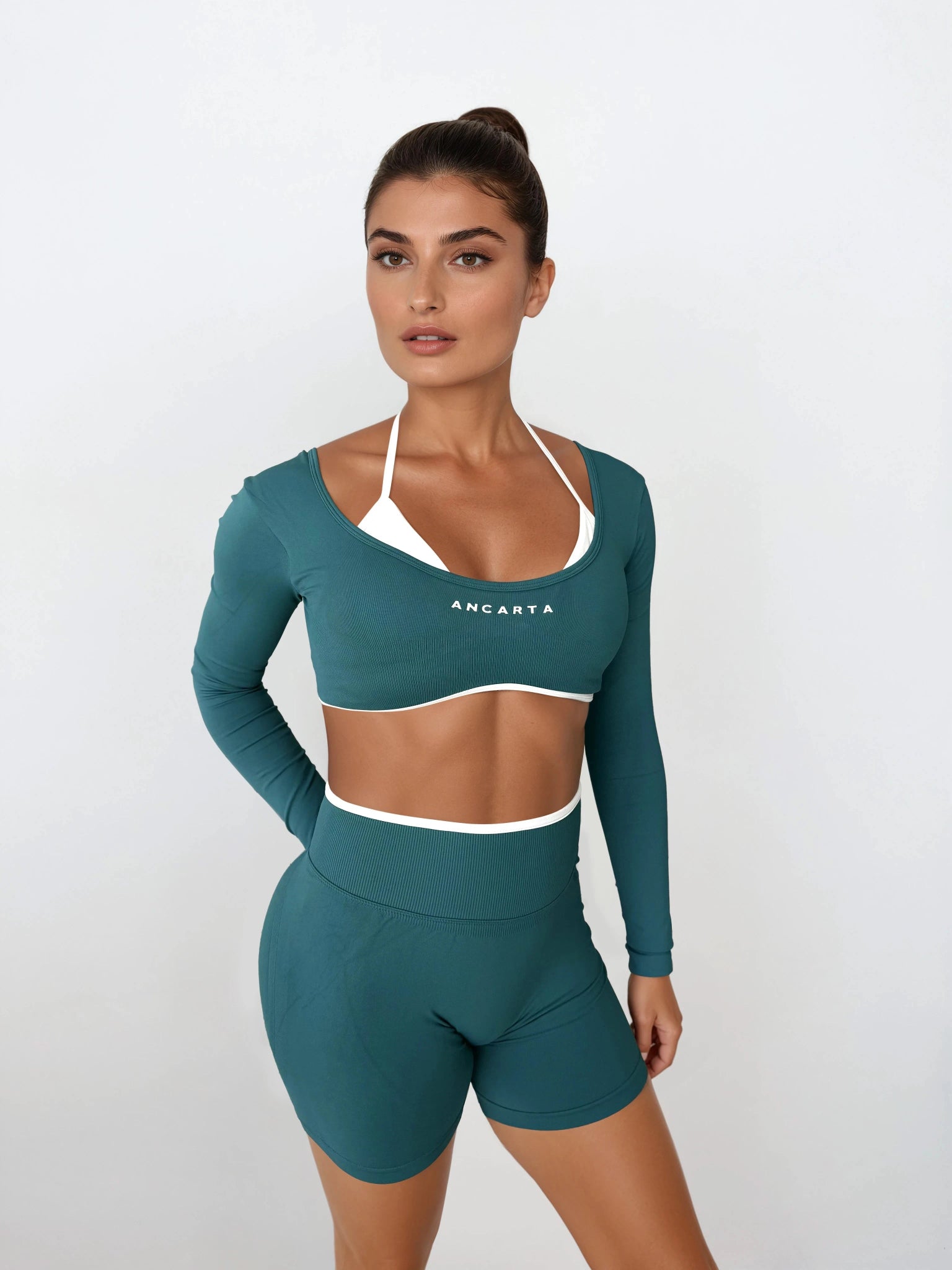 Vital Long Sleeve Crop — Deep Teal activewear by ANCARTA – Australian athleisure brand