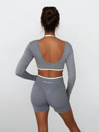 Vital Long Sleeve Crop — Soft Slate activewear by ANCARTA – Australian athleisure brand