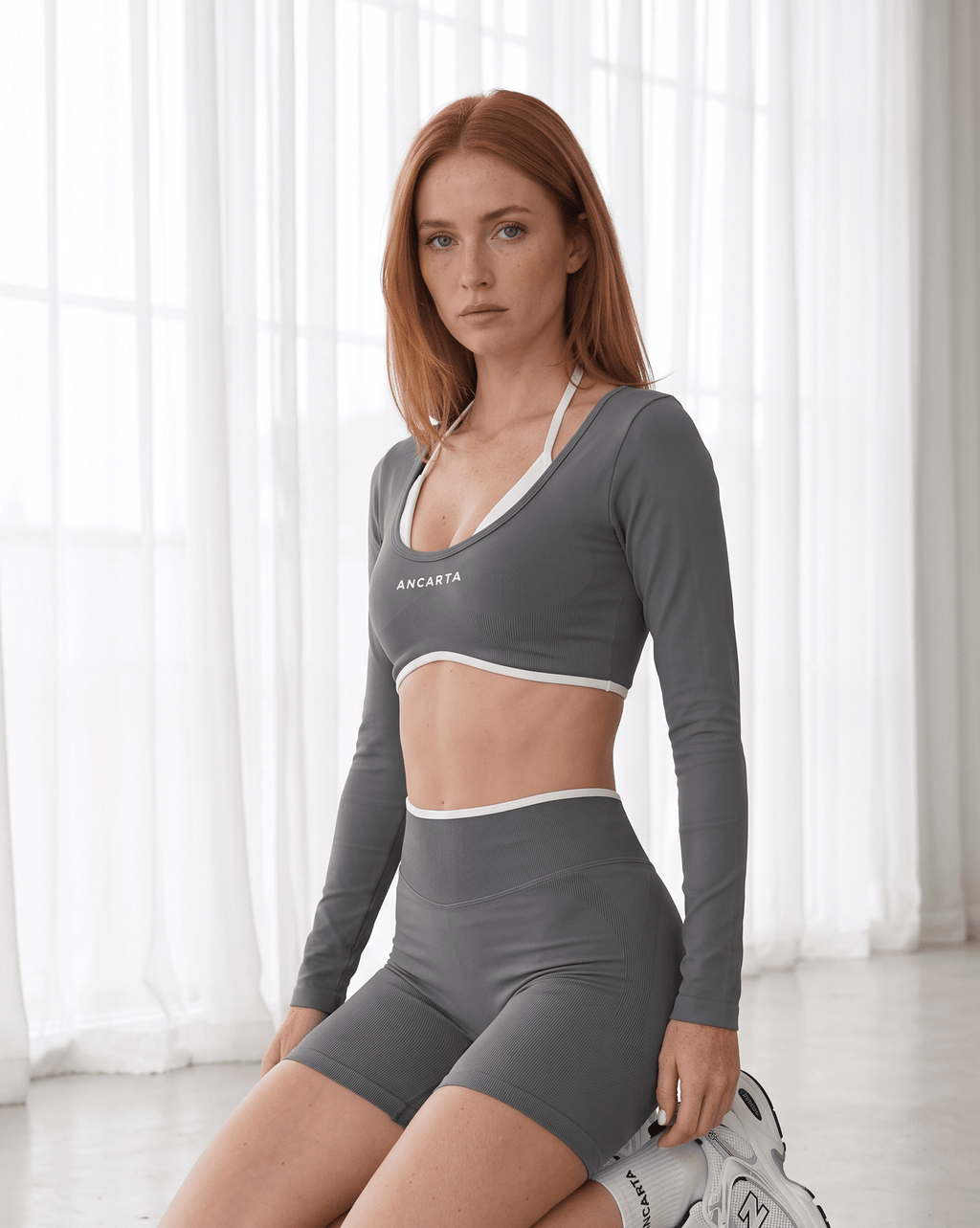 Vital Long Sleeve Crop Top in Soft Slate – Ancarta women's activewear