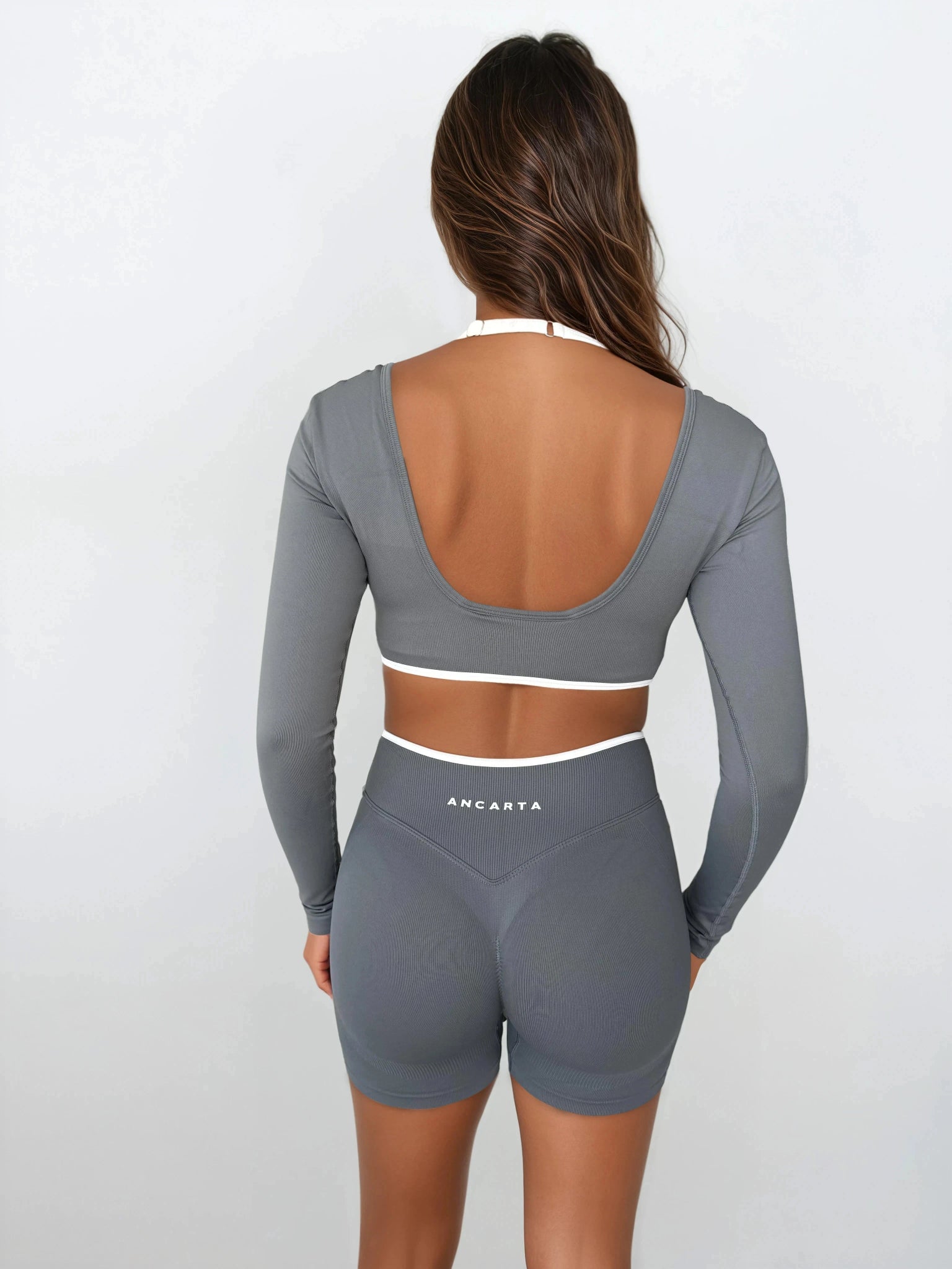 Vital Long Sleeve Crop - Soft Slate activewear by ANCARTA – Australian athleisure brand